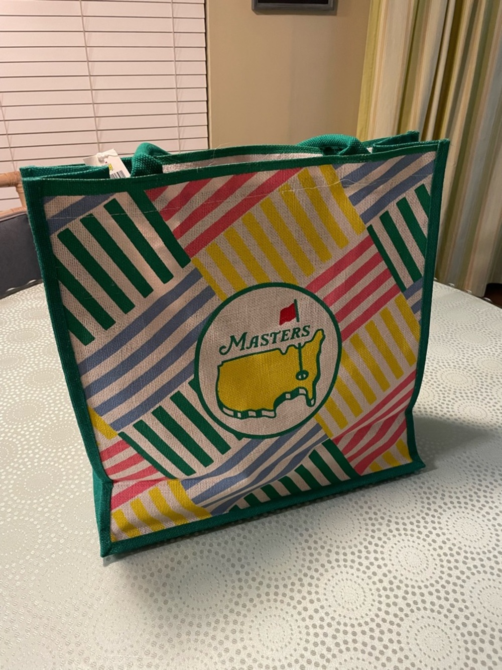 Masters Striped Canvas Tote in Green, Yellow, Pink & Blue - Picture 4 of 5